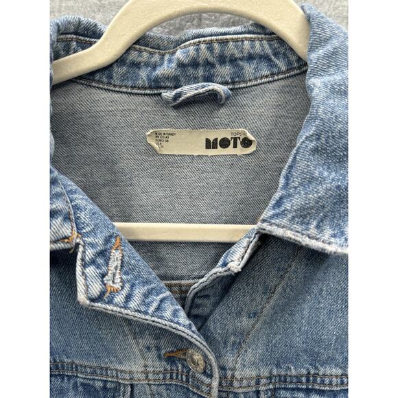 TOPSHOP MOTO MEDIUM WASH WOMEN'S DENIM TRUCKER JEAN JACKET Sz US 6 INNER POCKETS - Picture 5 of 13